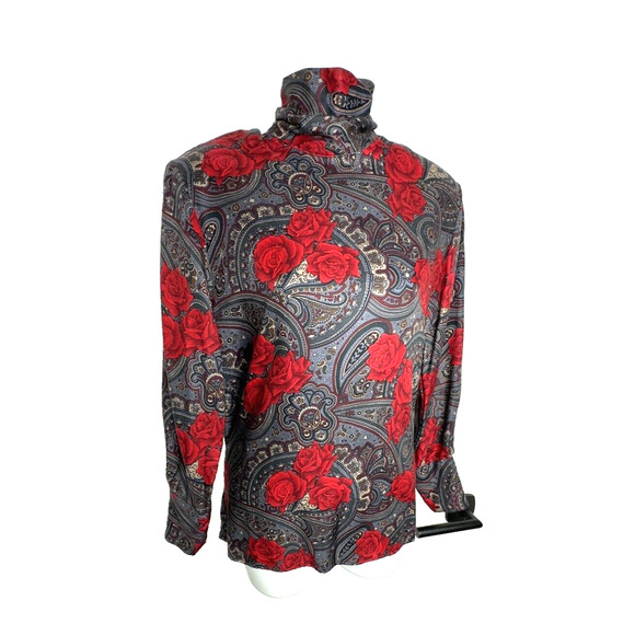 NEW Vintage Rose Print Blouse High neck by JH Collectables 100% Rayon~ sz 6 S - Picture 1 of 7